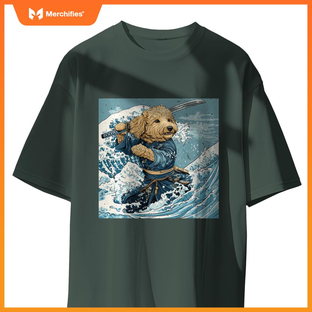 Goldendoodle Pet Dog Samurai Warrior Japanese Art Anime T-Shirt