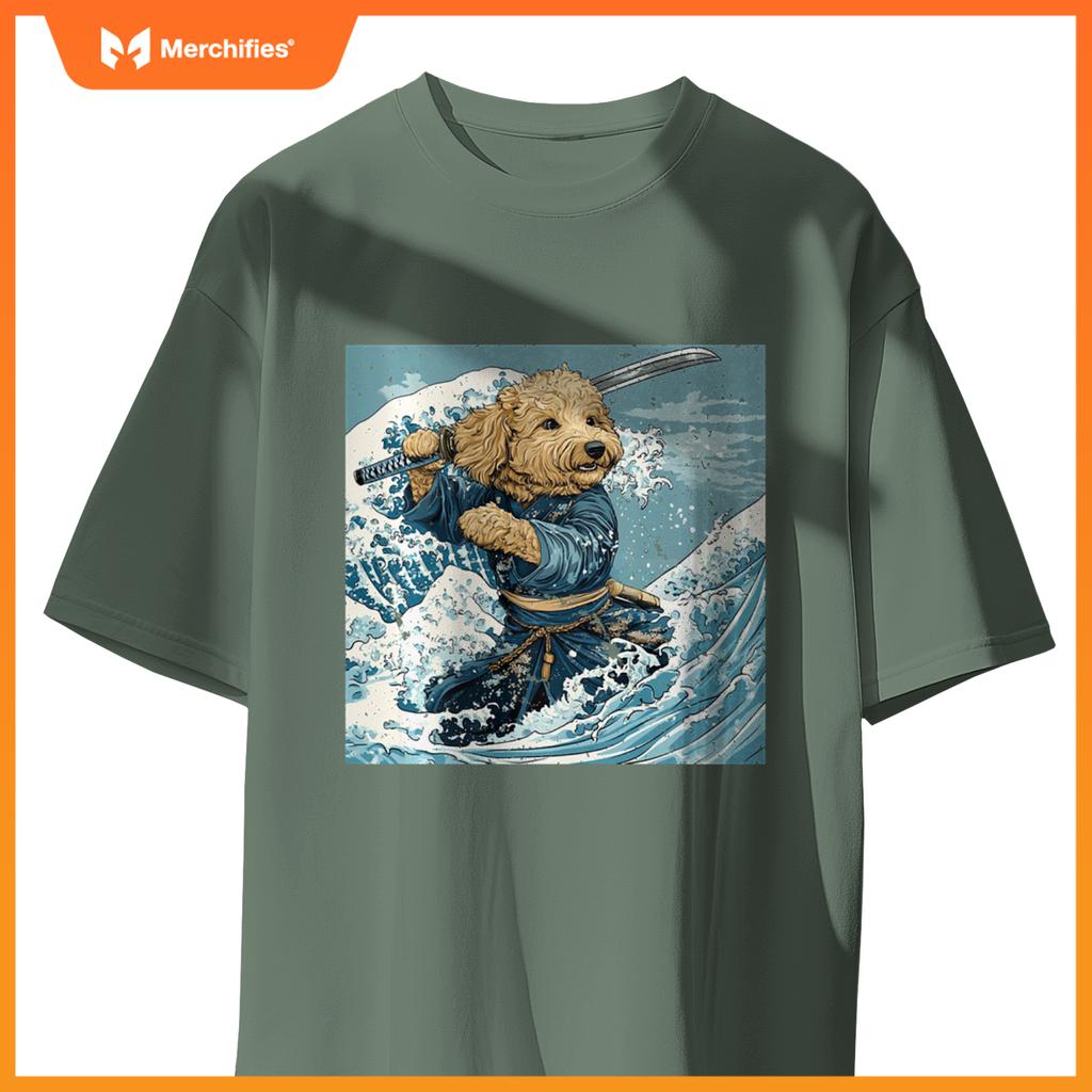 Goldendoodle Pet Dog Samurai Warrior Japanese Art Anime T-Shirt