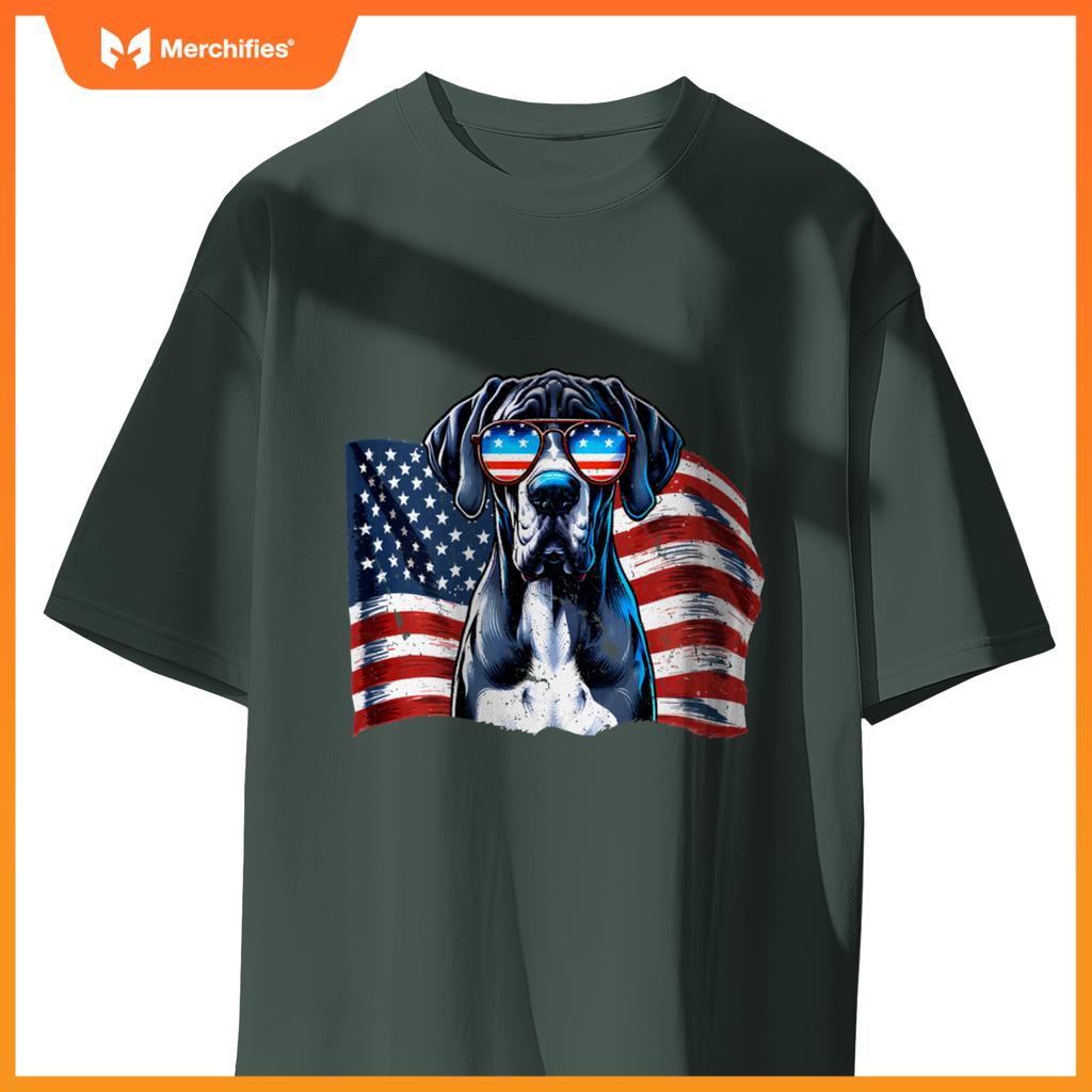 Great Dane American Flag Patriotic Sunglasses Dogs Vintage T-Shirt