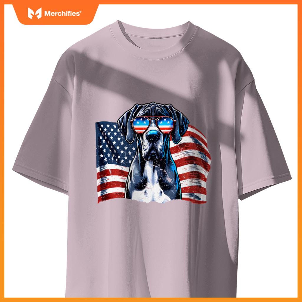 Great Dane American Flag Patriotic Sunglasses Dogs Vintage T-Shirt