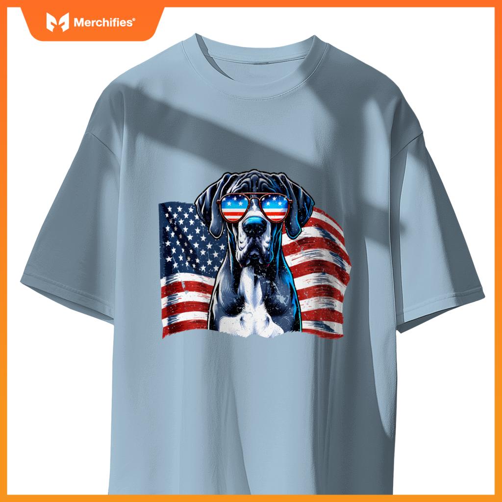 Great Dane American Flag Patriotic Sunglasses Dogs Vintage T-Shirt