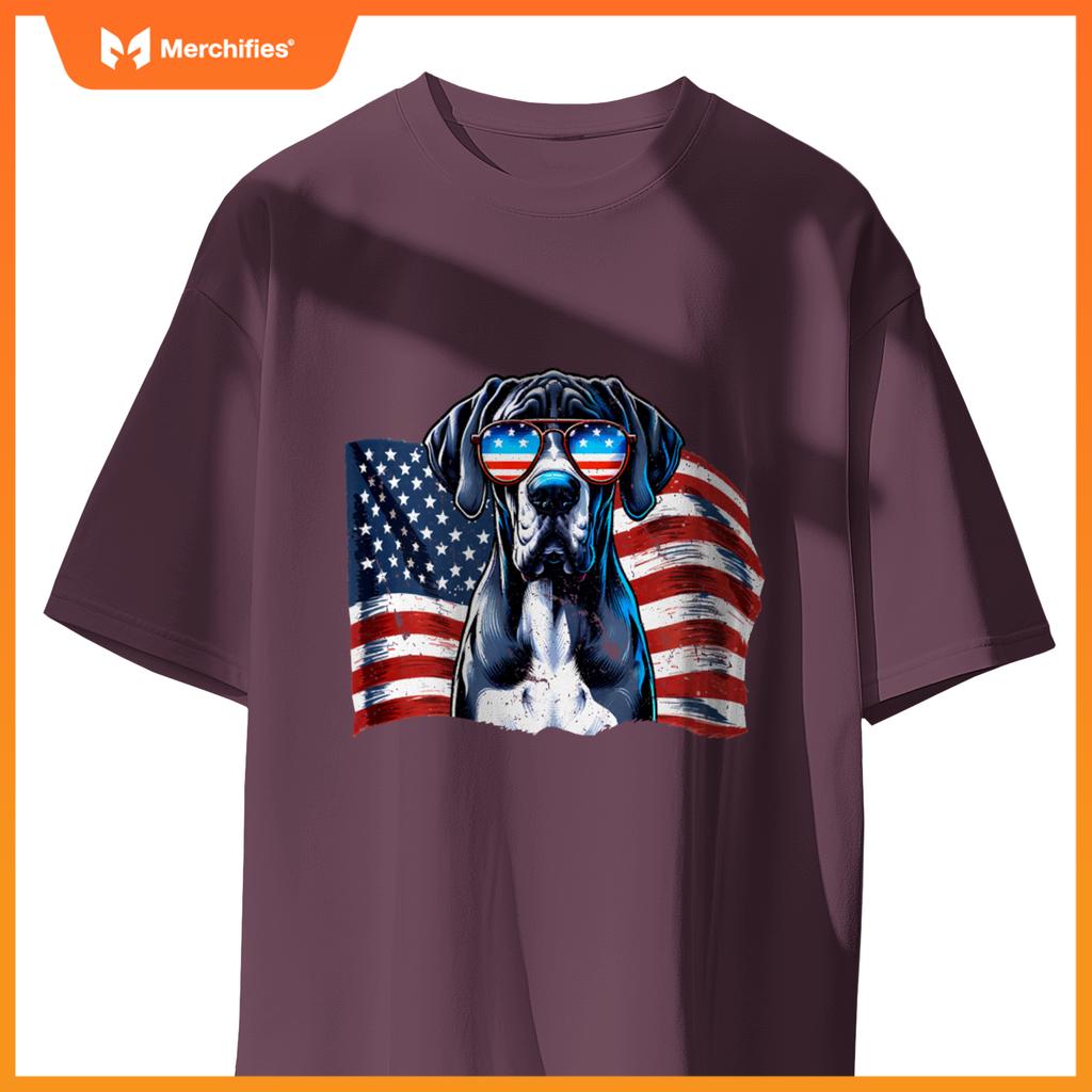Great Dane American Flag Patriotic Sunglasses Dogs Vintage T-Shirt