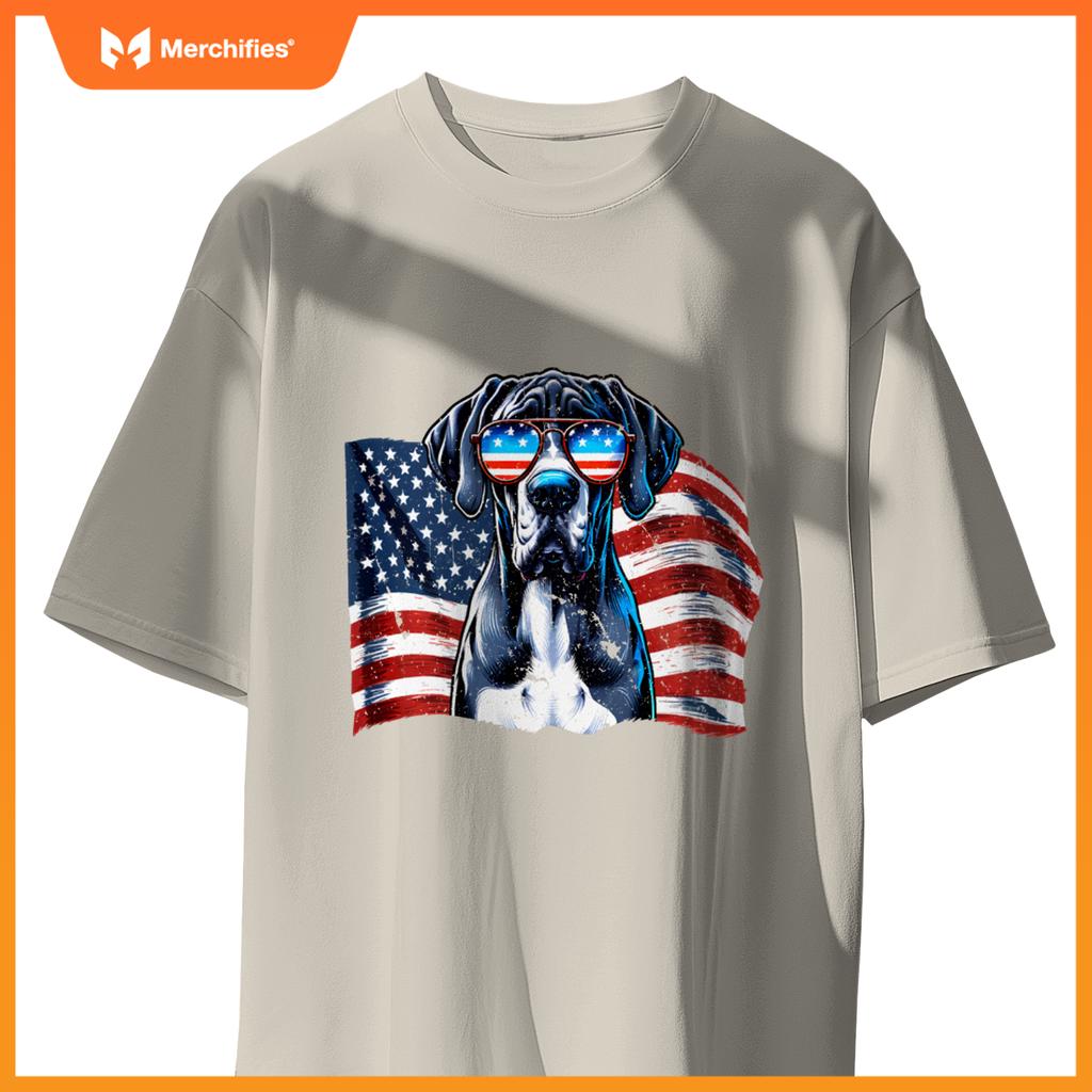 Great Dane American Flag Patriotic Sunglasses Dogs Vintage T-Shirt