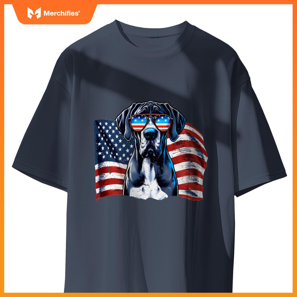 Great Dane American Flag Patriotic Sunglasses Dogs Vintage T-Shirt