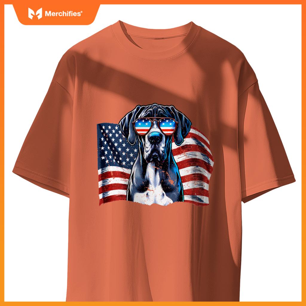 Great Dane American Flag Patriotic Sunglasses Dogs Vintage T-Shirt