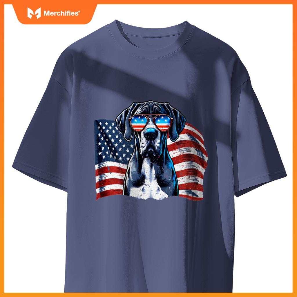 Great Dane American Flag Patriotic Sunglasses Dogs Vintage T-Shirt