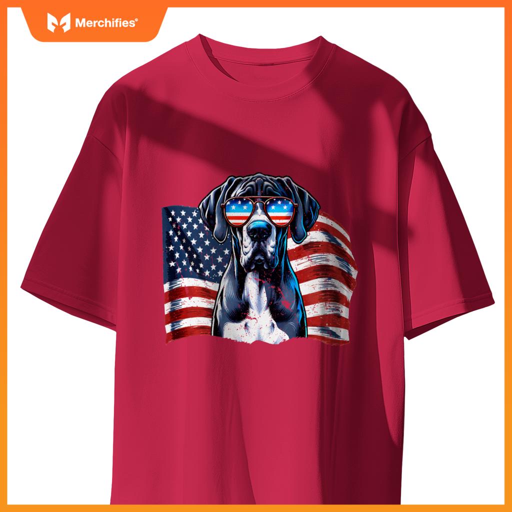 Great Dane American Flag Patriotic Sunglasses Dogs Vintage T-Shirt