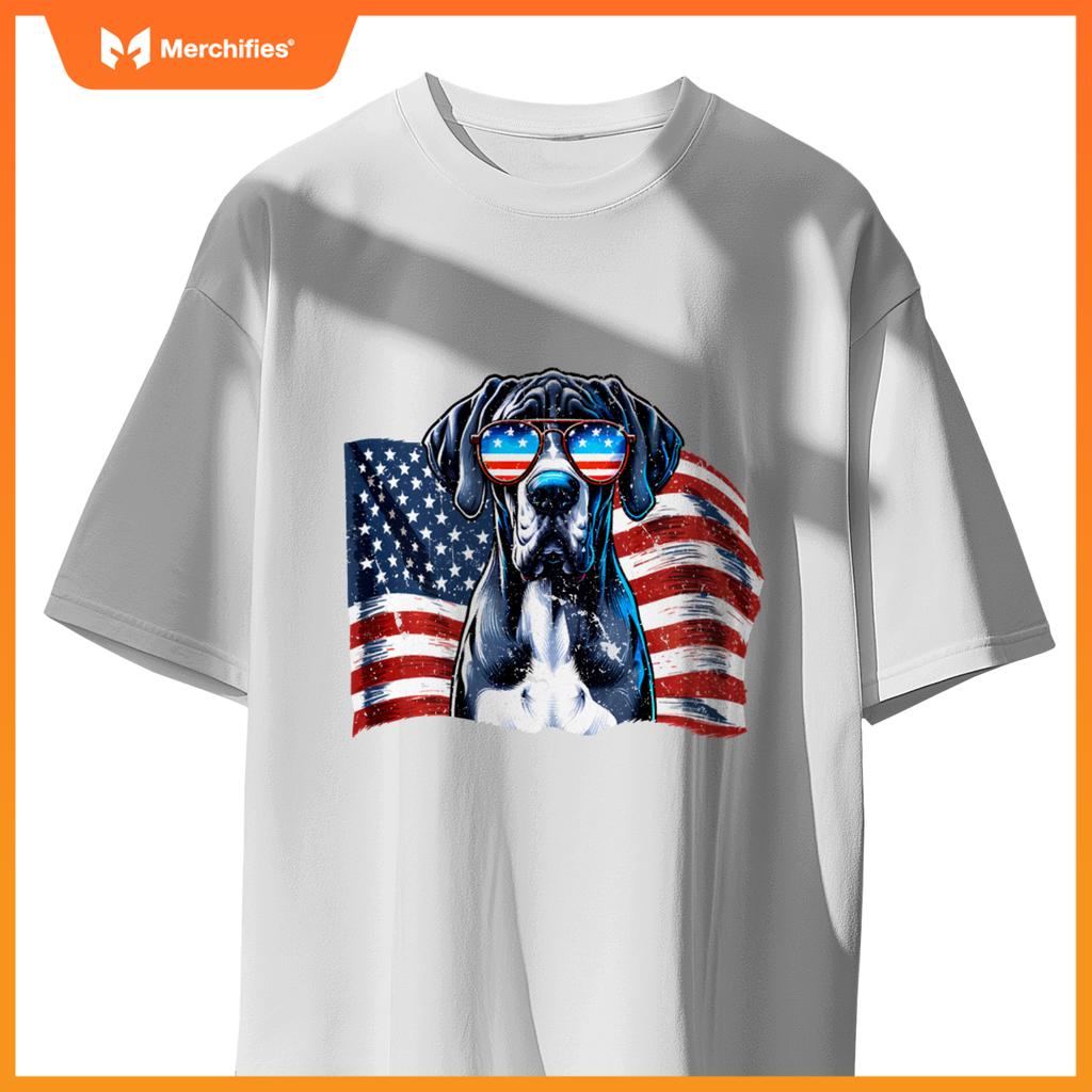 Great Dane American Flag Patriotic Sunglasses Dogs Vintage T-Shirt