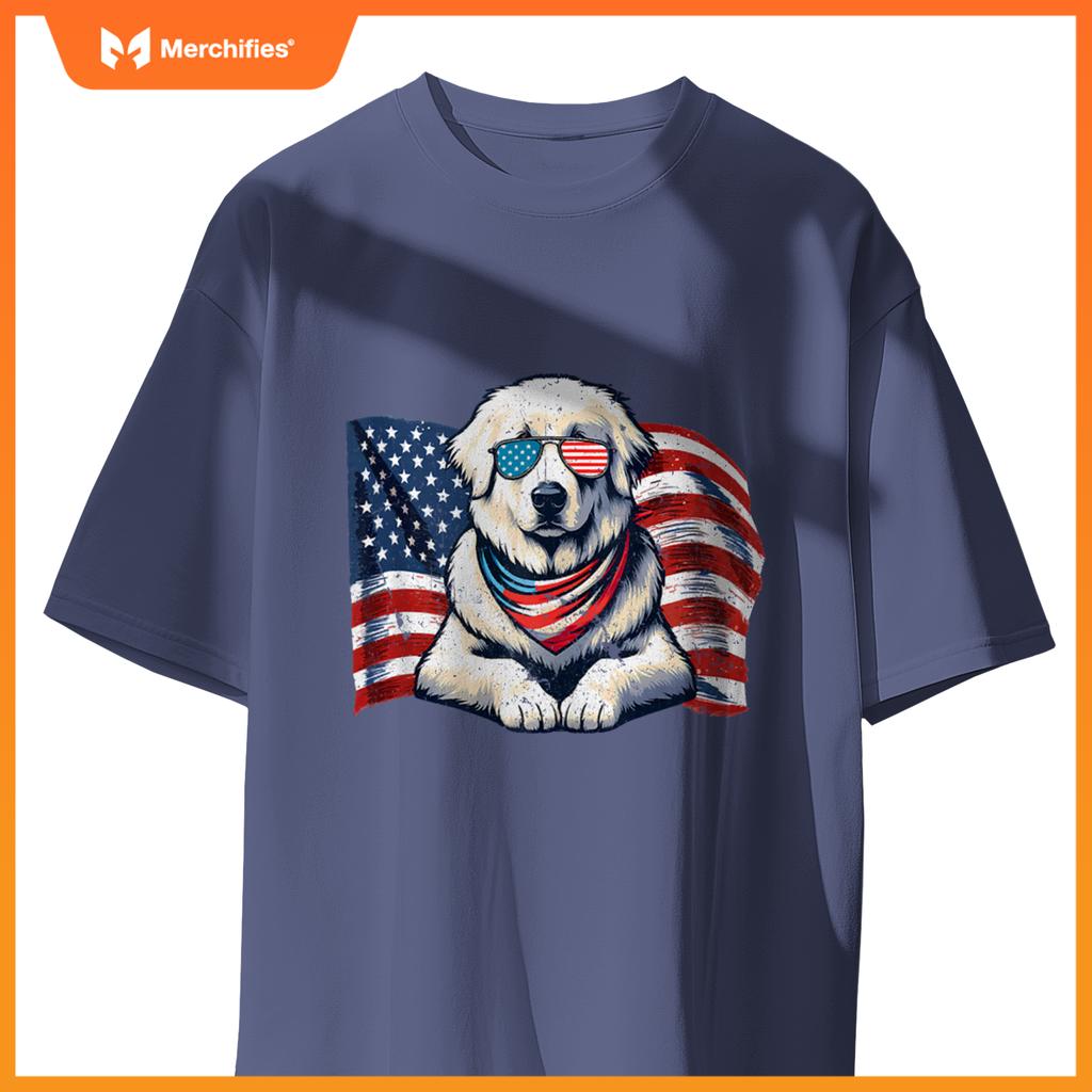 Great Pyrenees Dogs Vintage USA Flag Sunglasses Patriotic T-Shirt