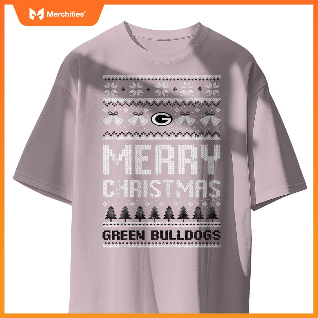 Green Bulldogs Logo Merry Christmas Ugly Sweater HS T-Shirt