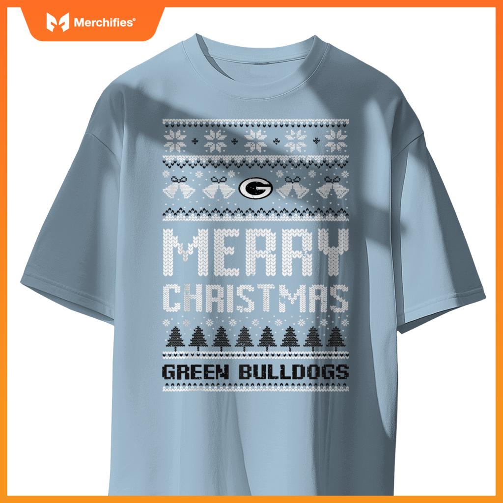 Green Bulldogs Logo Merry Christmas Ugly Sweater HS T-Shirt