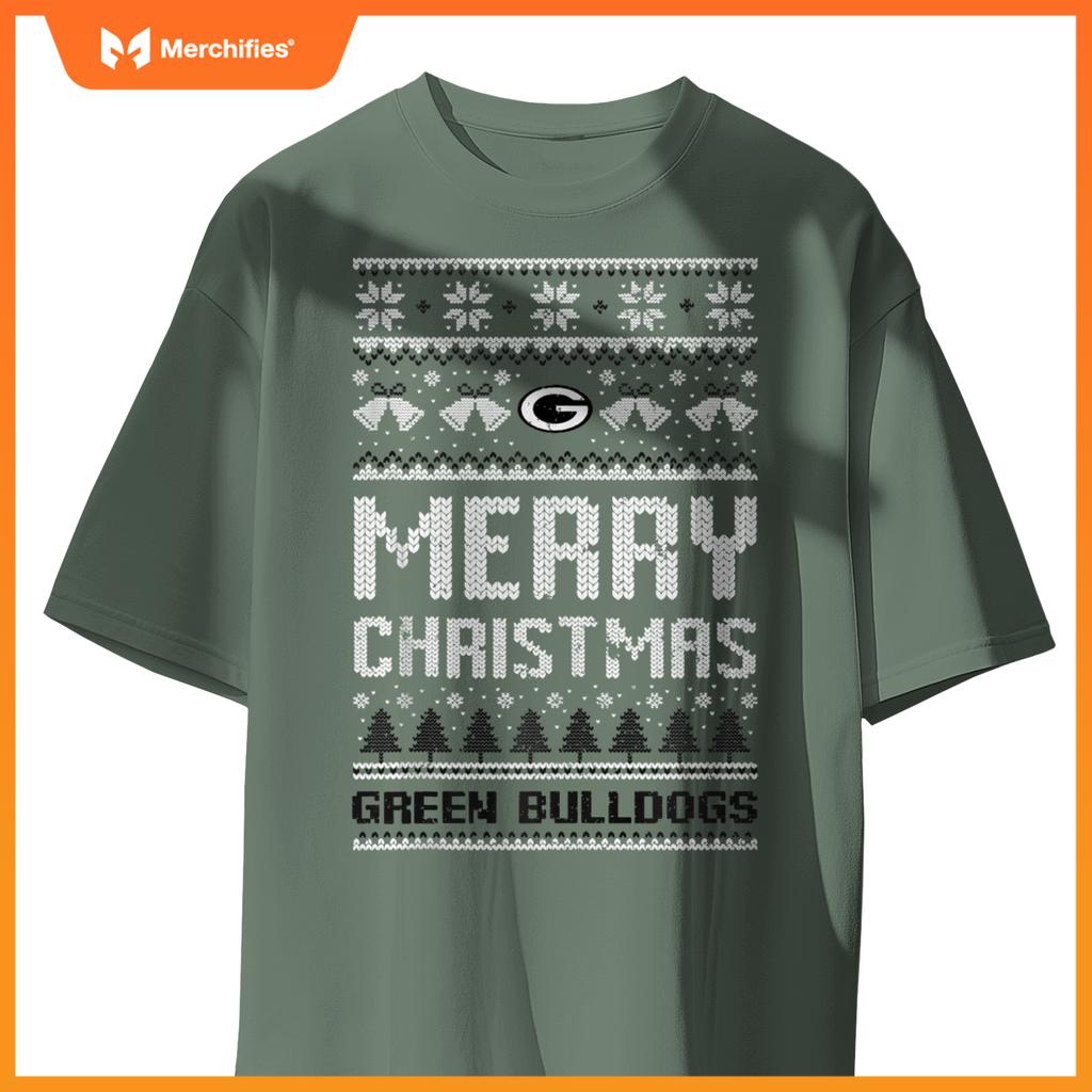 Green Bulldogs Logo Merry Christmas Ugly Sweater HS T-Shirt