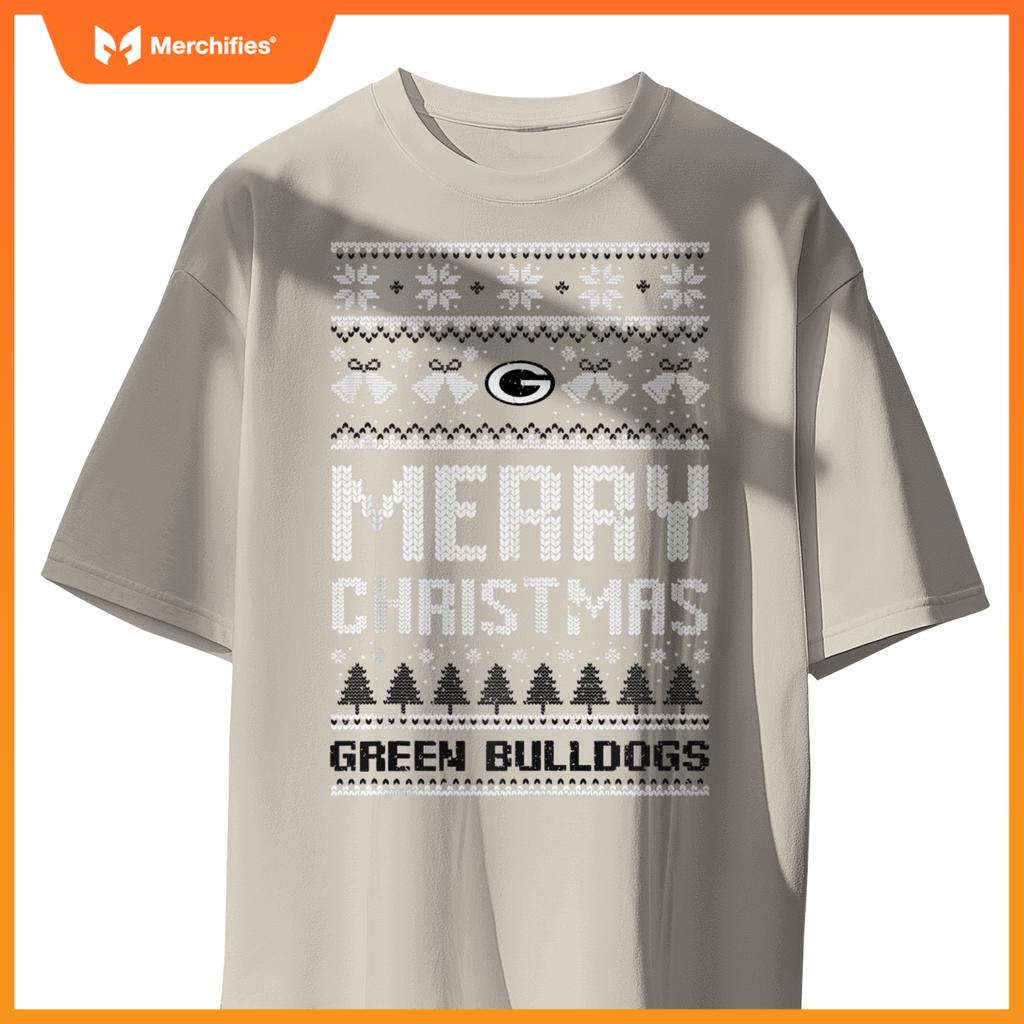 Green Bulldogs Logo Merry Christmas Ugly Sweater HS T-Shirt