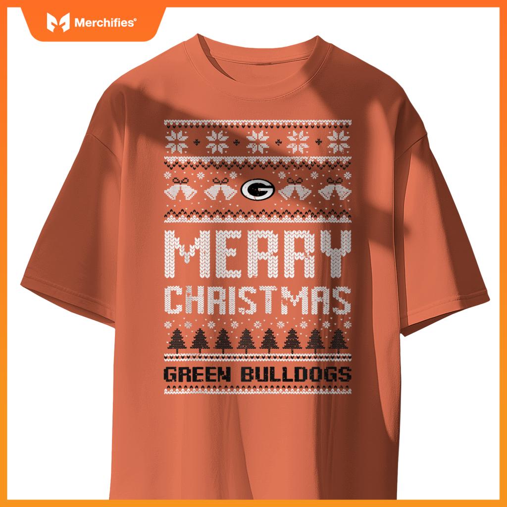 Green Bulldogs Logo Merry Christmas Ugly Sweater HS T-Shirt