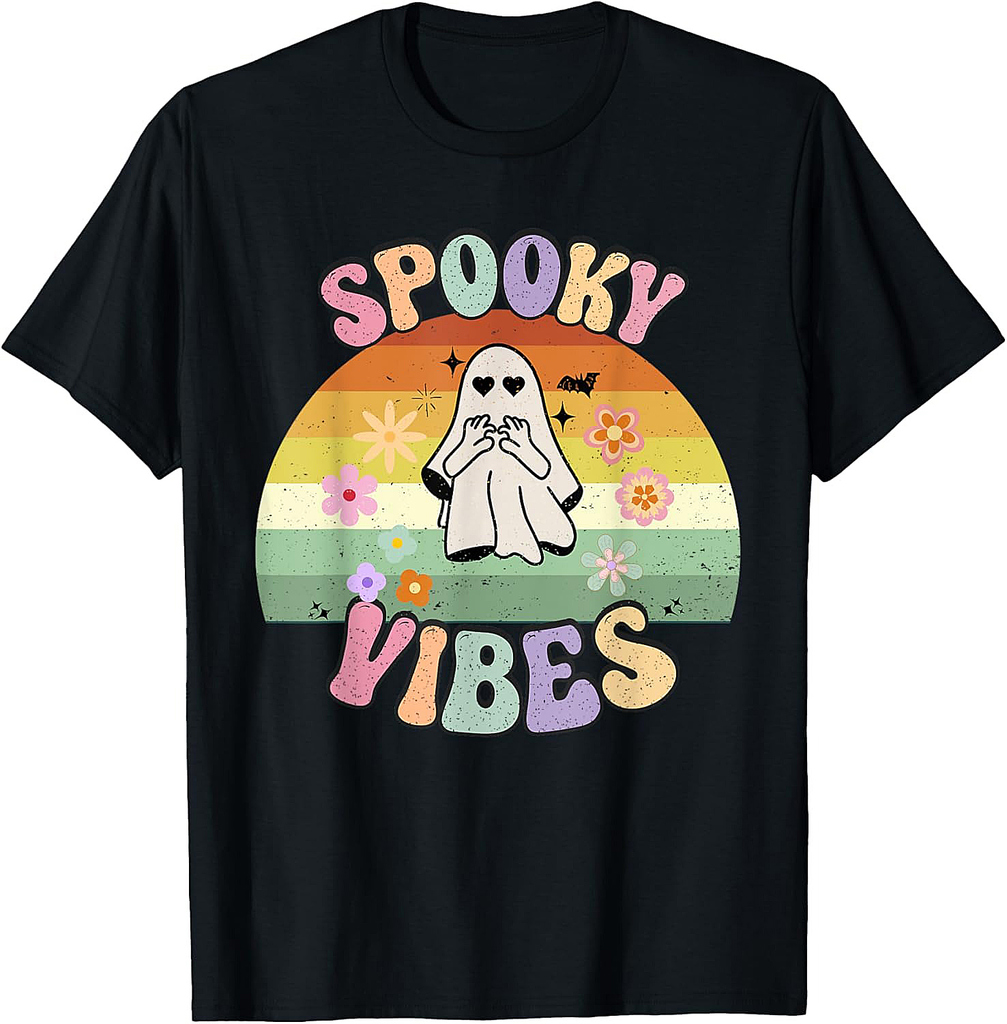 Groovy Ghost Spooky Vibes Retro Halloween T-Shirt