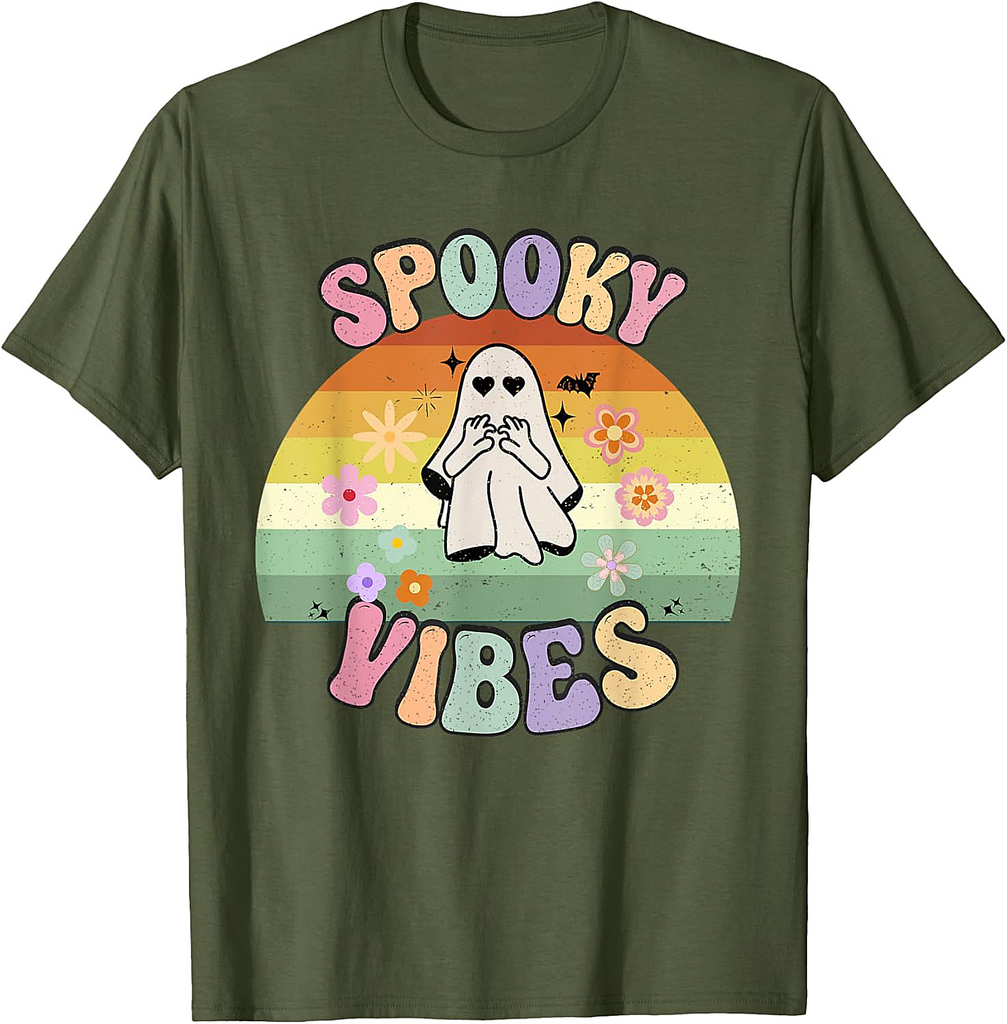 Groovy Ghost Spooky Vibes Retro Halloween T-Shirt