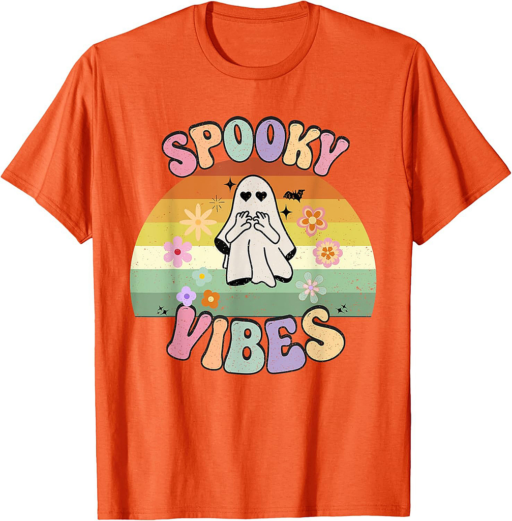 Groovy Ghost Spooky Vibes Retro Halloween T-Shirt