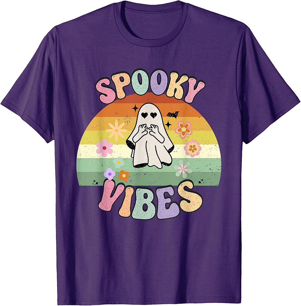 Groovy Ghost Spooky Vibes Retro Halloween T-Shirt