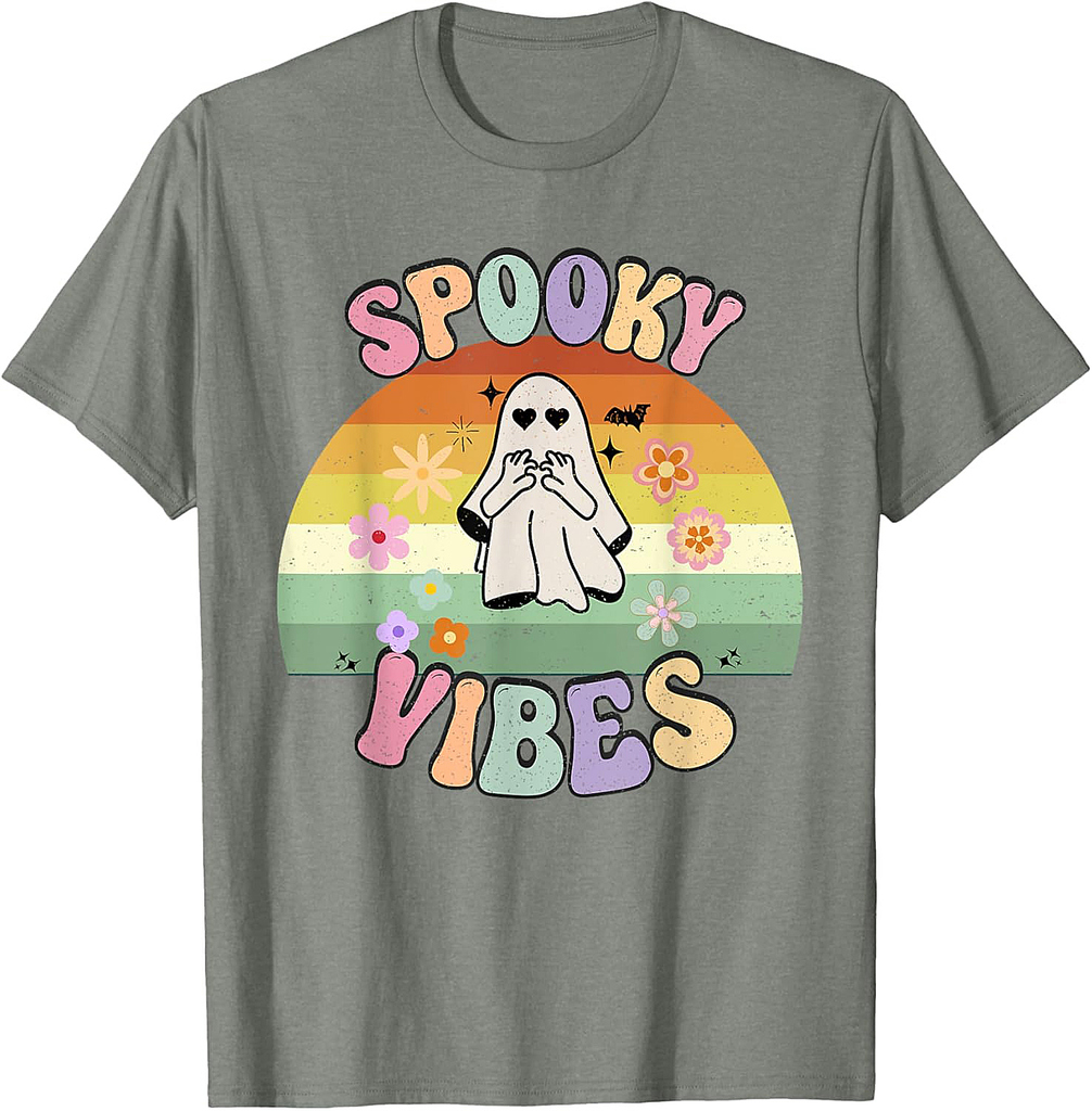 Groovy Ghost Spooky Vibes Retro Halloween T-Shirt