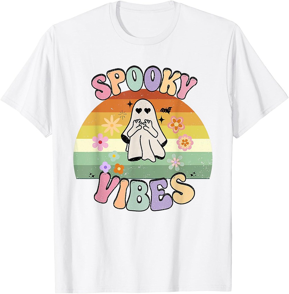 Groovy Ghost Spooky Vibes Retro Halloween T-Shirt