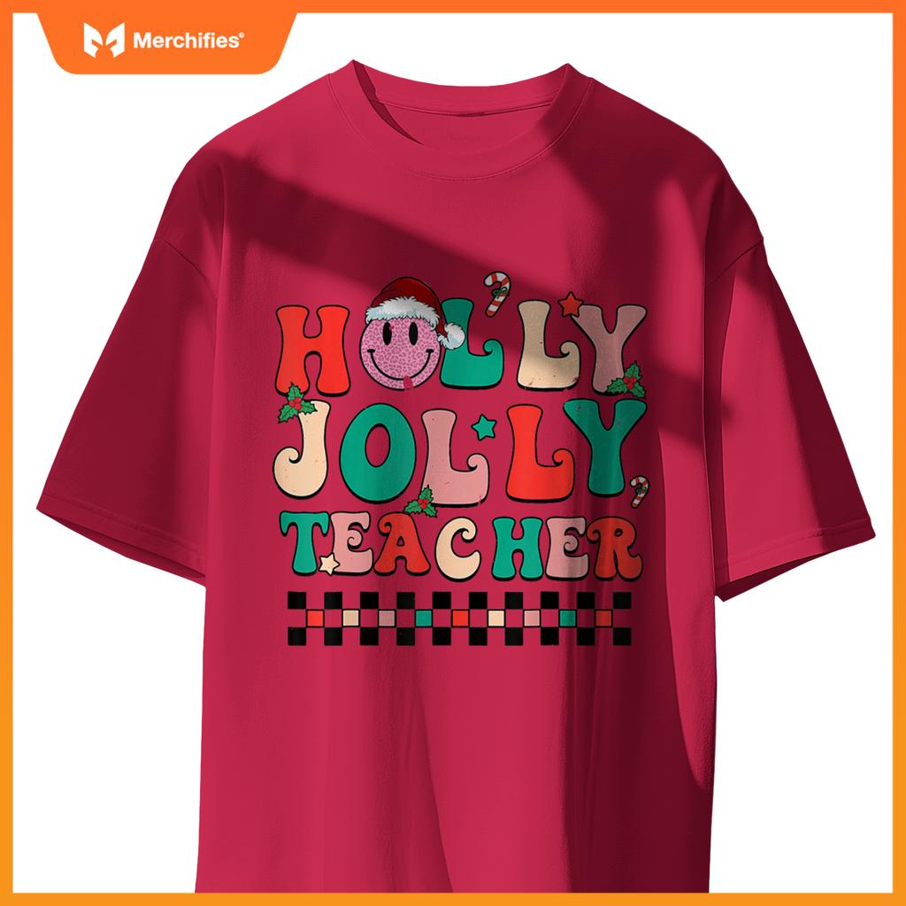 Groovy Retro Holly Xmas Jolly Teacher Christmas