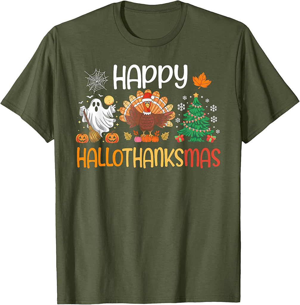 Hallothanksmas Shirt Funny Halloween Thanksgiving Christmas T-Shirt