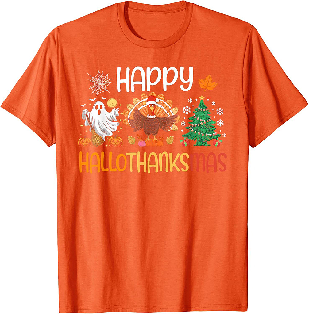 Hallothanksmas Shirt Funny Halloween Thanksgiving Christmas T-Shirt