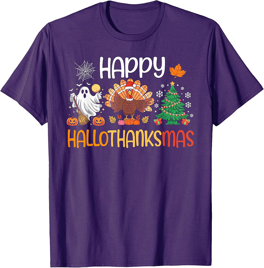 Hallothanksmas Shirt Funny Halloween Thanksgiving Christmas T-Shirt