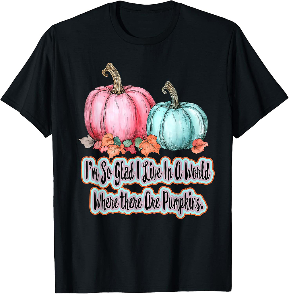 Halloween Autumn Fall Pumpkins Pink Teal Orange Harvest T-Shirt