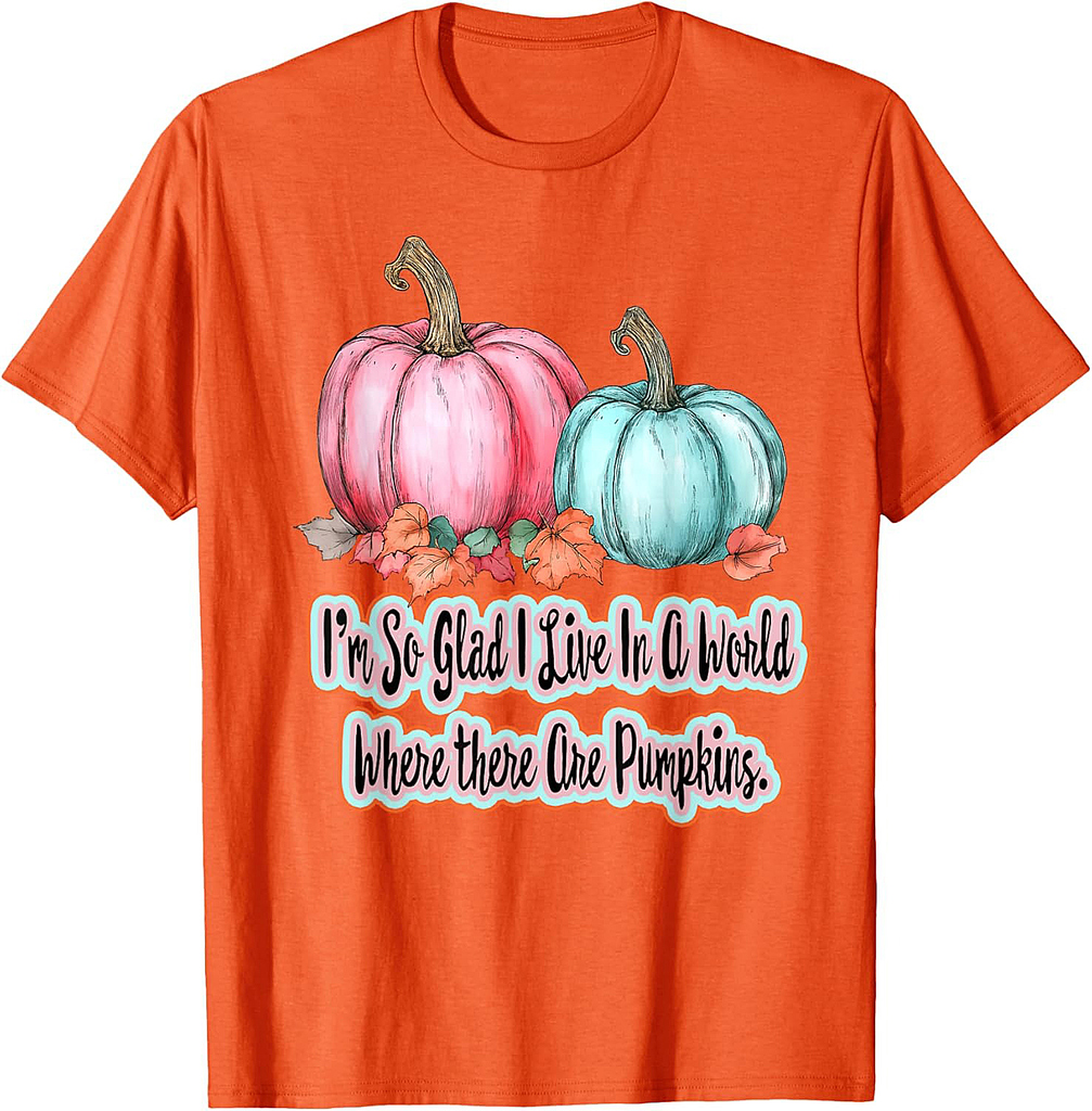 Halloween Autumn Fall Pumpkins Pink Teal Orange Harvest T-Shirt