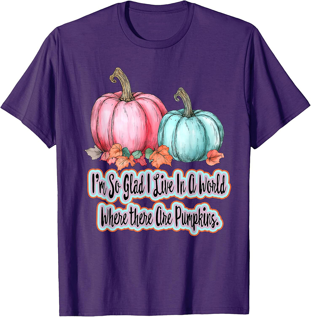 Halloween Autumn Fall Pumpkins Pink Teal Orange Harvest T-Shirt