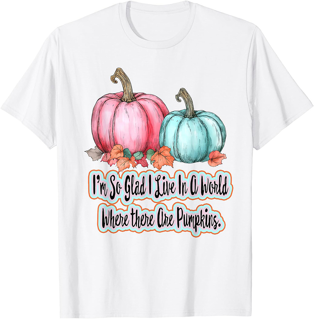 Halloween Autumn Fall Pumpkins Pink Teal Orange Harvest T-Shirt