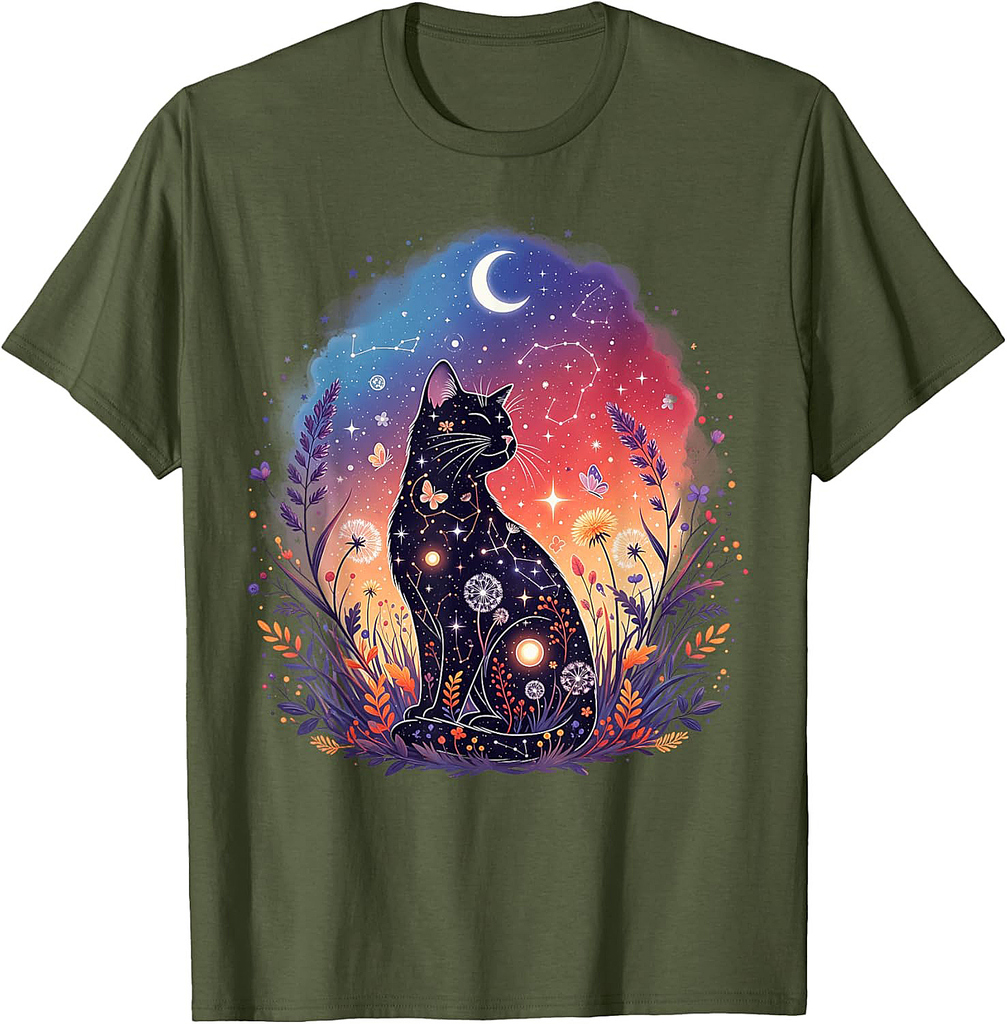 Halloween Black Mystical Cat Costume Womens Girls Cat Lover T-Shirt