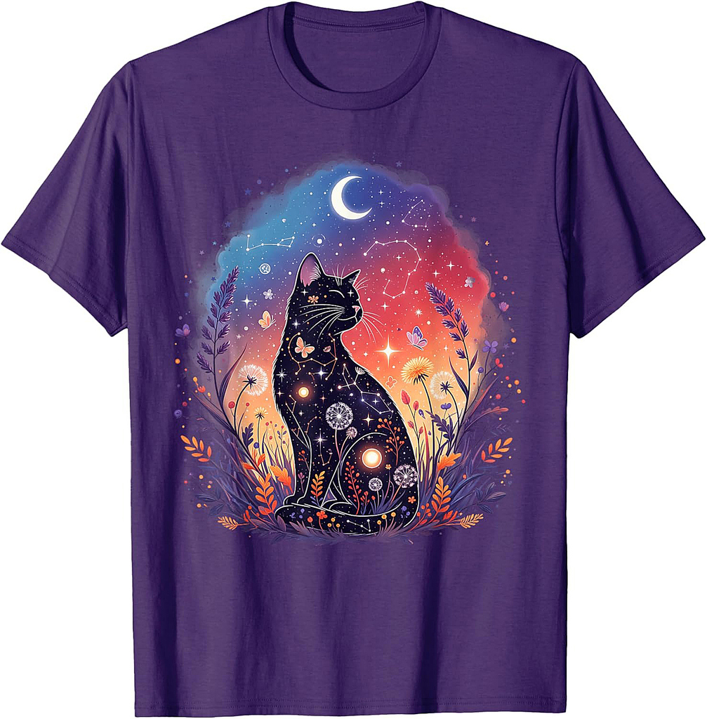 Halloween Black Mystical Cat Costume Womens Girls Cat Lover T-Shirt