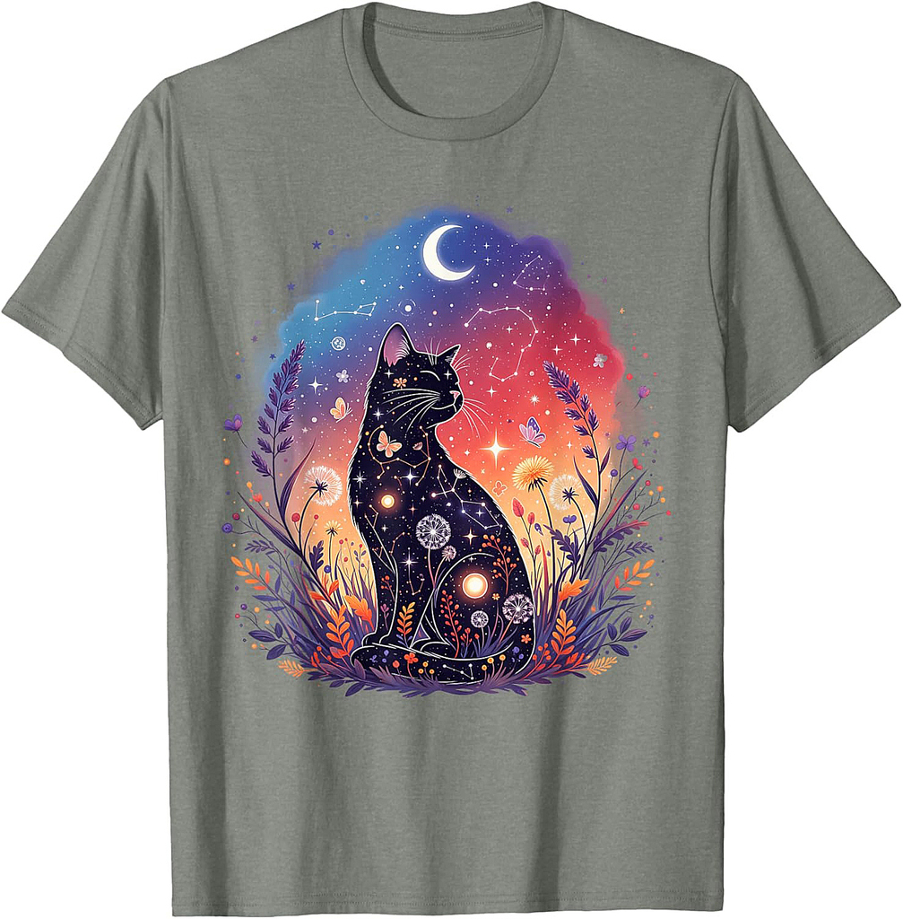 Halloween Black Mystical Cat Costume Womens Girls Cat Lover T-Shirt