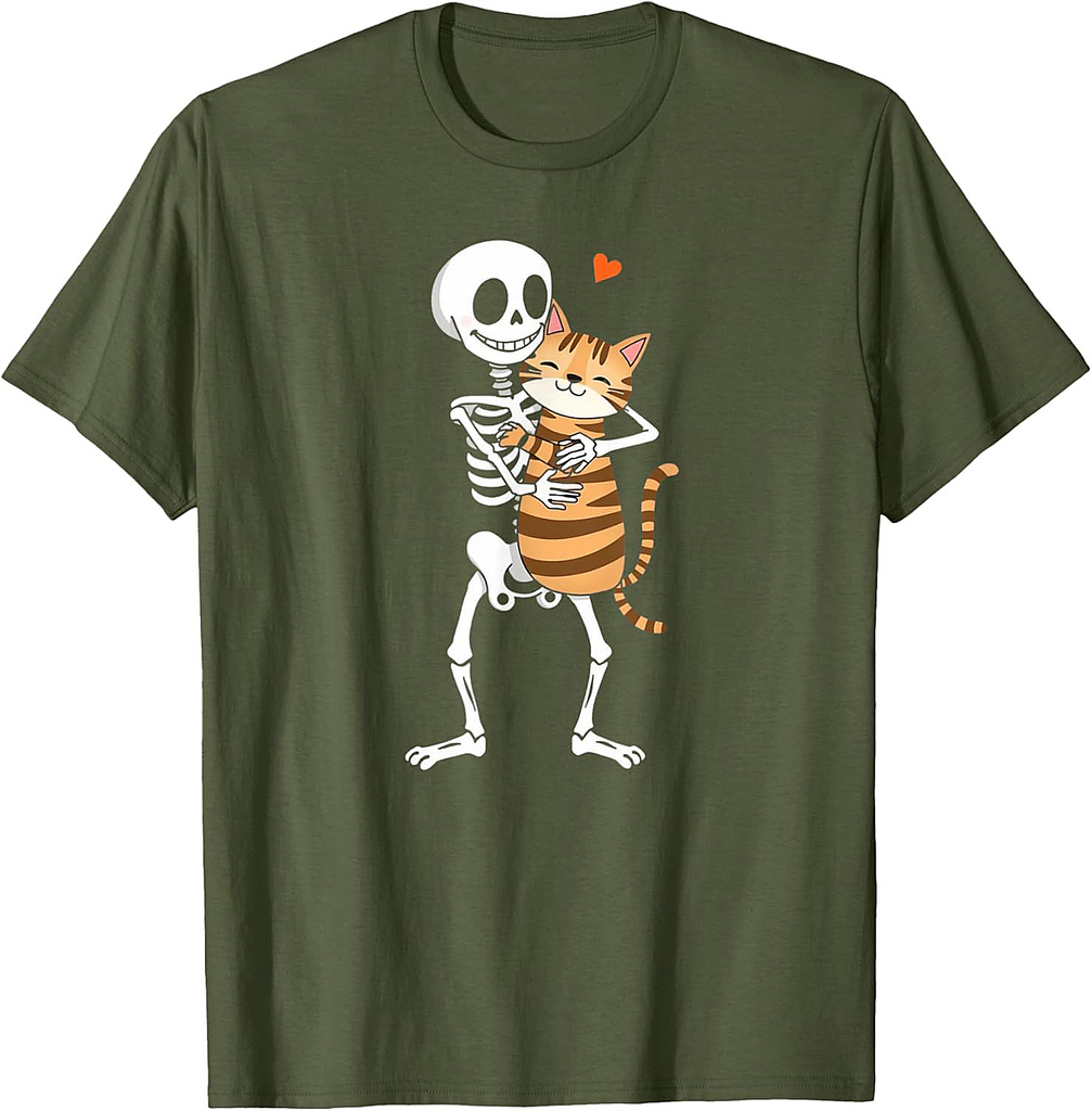 Halloween Cat Lover Skeleton Hugging Cat Cat Mom Dad kids T-Shirt