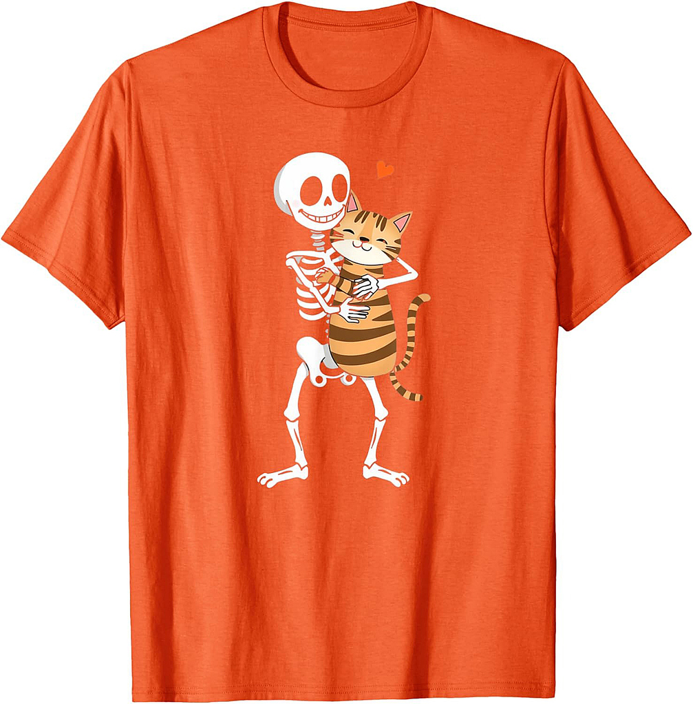 Halloween Cat Lover Skeleton Hugging Cat Cat Mom Dad kids T-Shirt