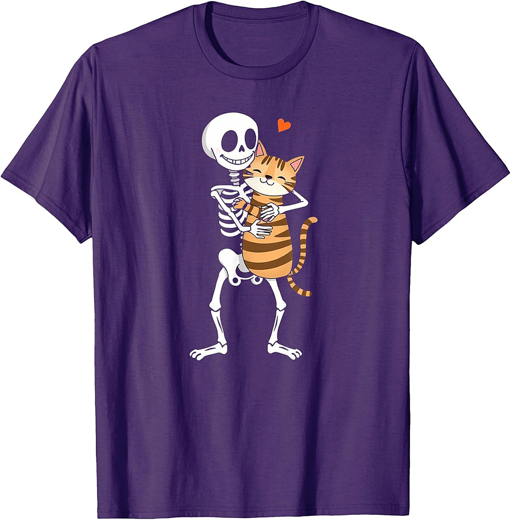 Halloween Cat Lover Skeleton Hugging Cat Cat Mom Dad kids T-Shirt