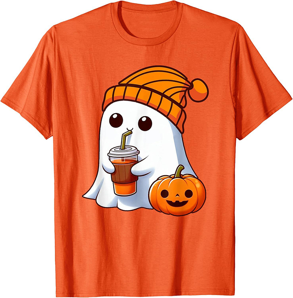 Halloween Costume Ghost drinking pumpkin Men Women girls T-Shirt