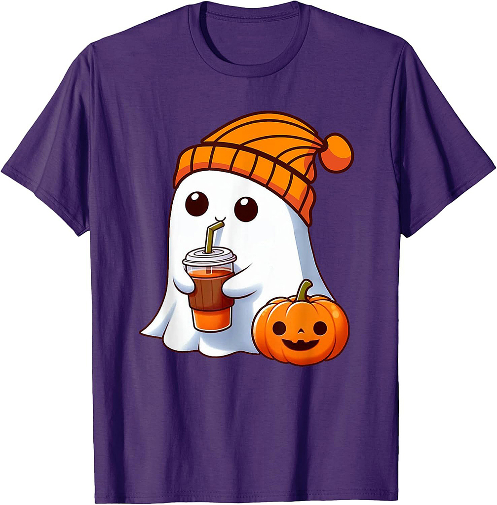 Halloween Costume Ghost drinking pumpkin Men Women girls T-Shirt
