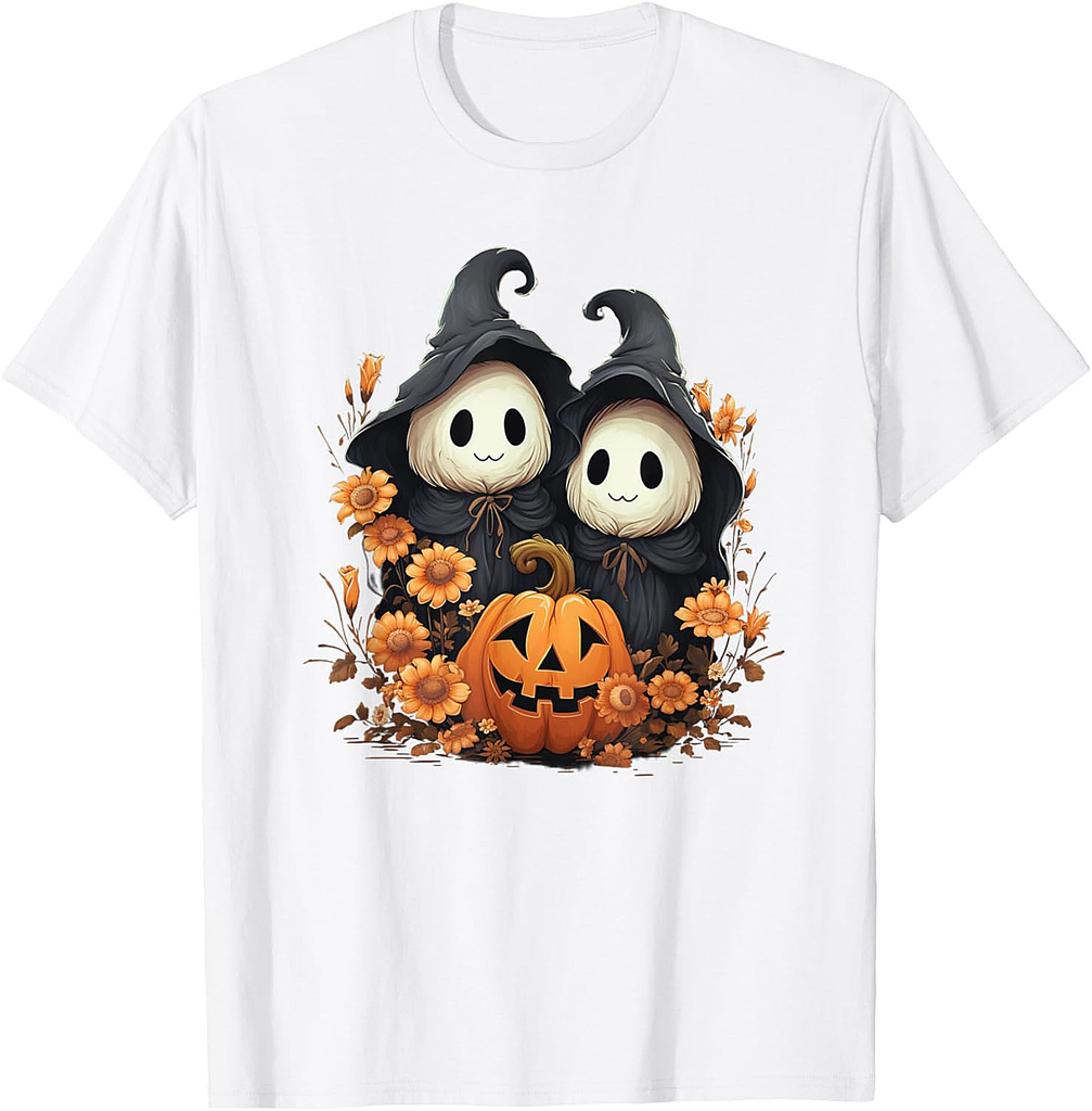 Halloween Costume Vintage Floral Ghost Pumpkin Funny Graphic T-Shirt