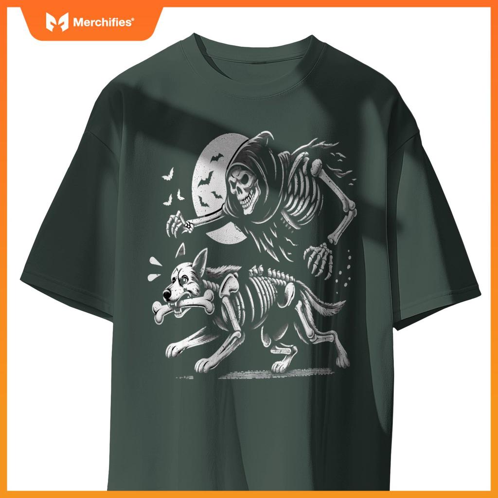 Halloween Dog, Funny Skeleton, Skeleton Chasing Dog T-Shirt