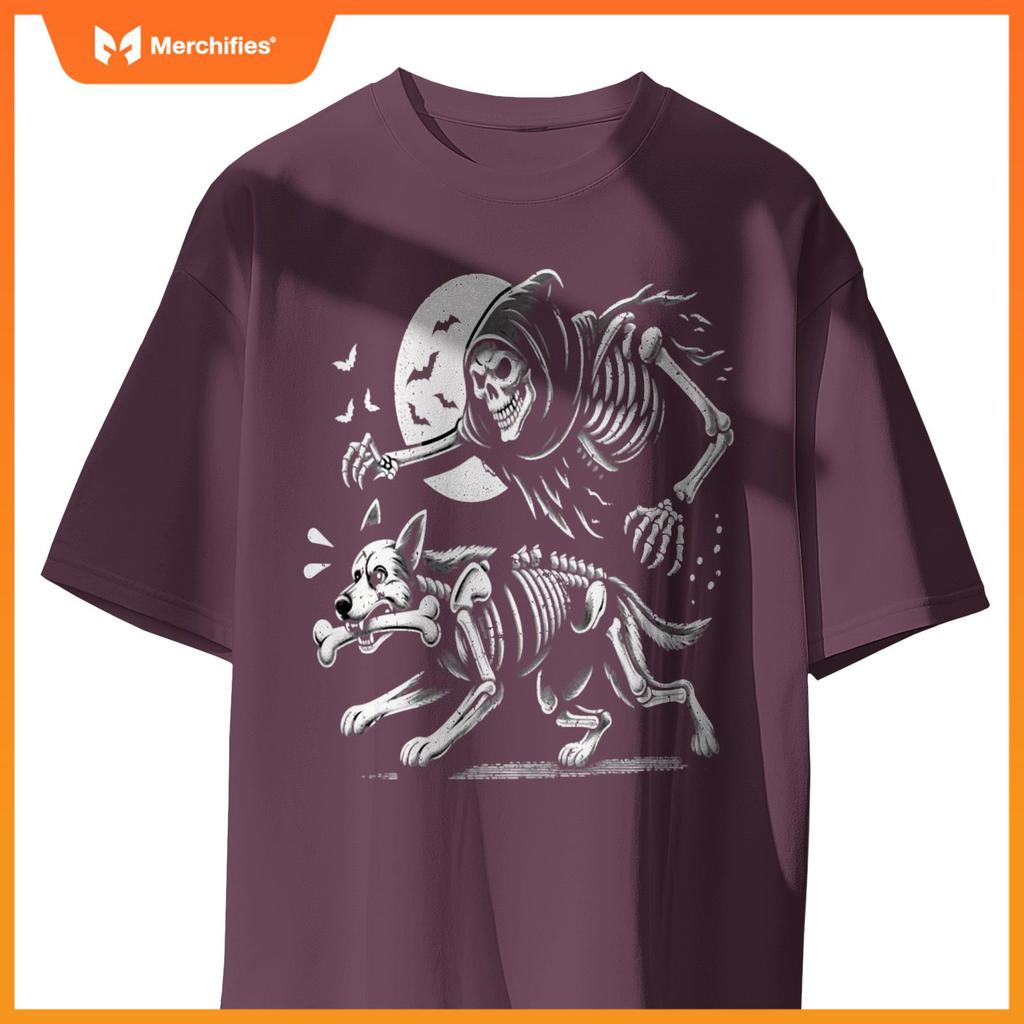 Halloween Dog, Funny Skeleton, Skeleton Chasing Dog T-Shirt