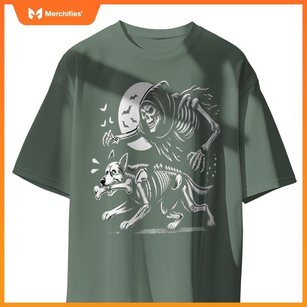 Halloween Dog, Funny Skeleton, Skeleton Chasing Dog T-Shirt