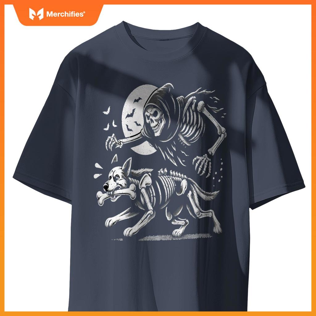 Halloween Dog, Funny Skeleton, Skeleton Chasing Dog T-Shirt