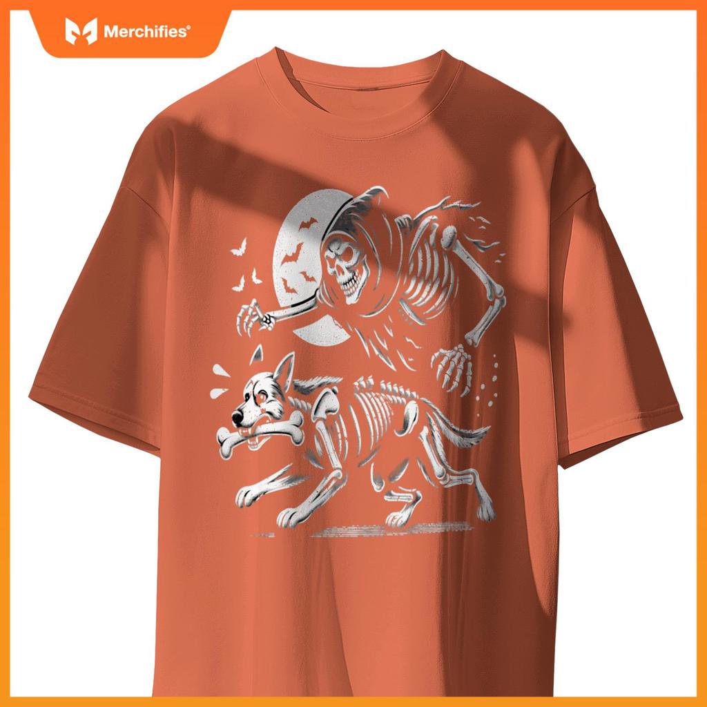 Halloween Dog, Funny Skeleton, Skeleton Chasing Dog T-Shirt
