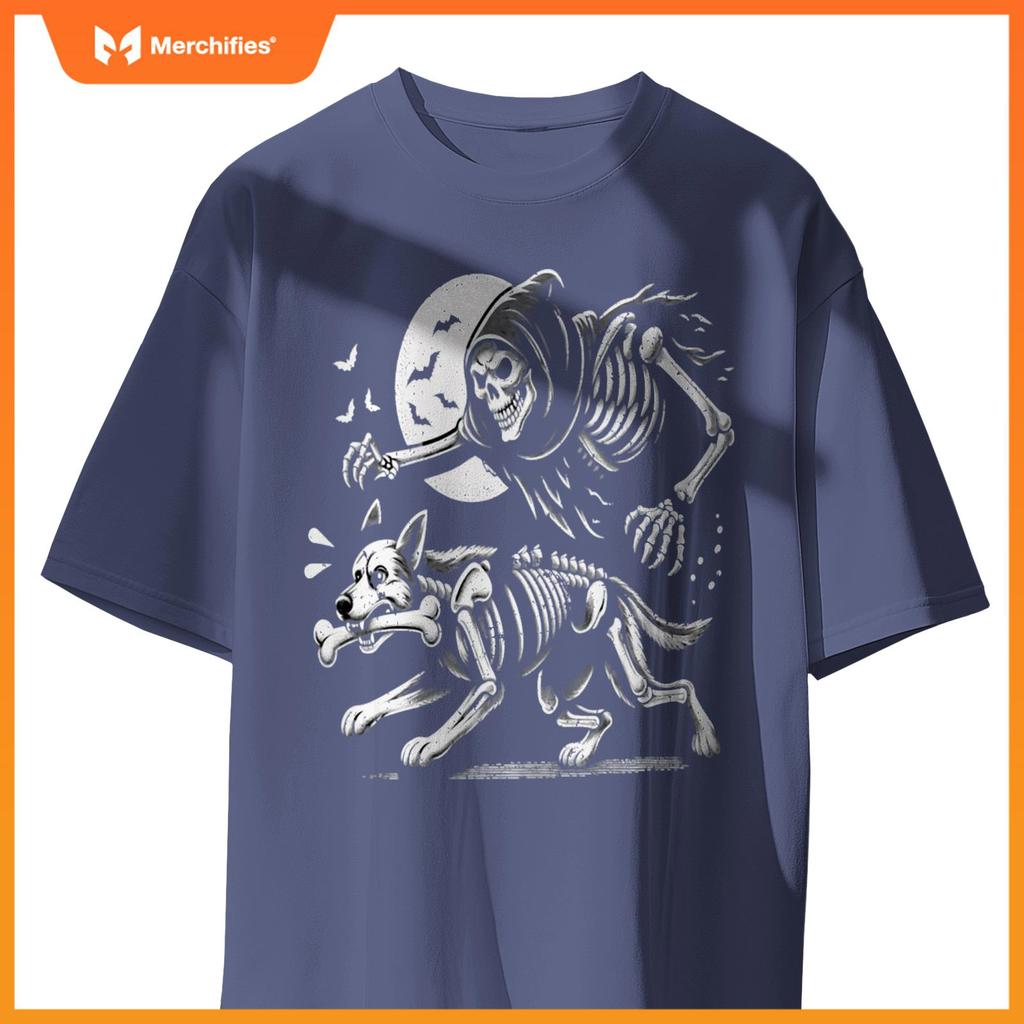 Halloween Dog, Funny Skeleton, Skeleton Chasing Dog T-Shirt