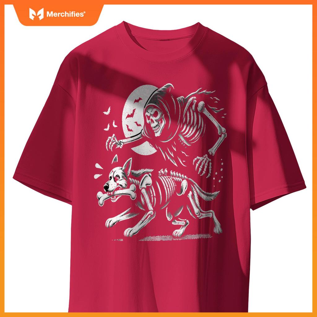 Halloween Dog, Funny Skeleton, Skeleton Chasing Dog T-Shirt