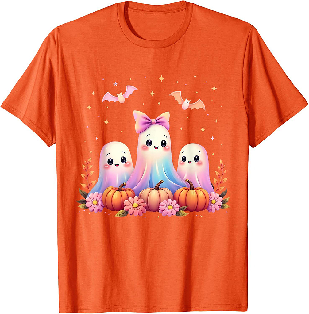 Halloween Ghost Coquette Bow Fall Pumpkin Spooky Season Girl T-Shirt