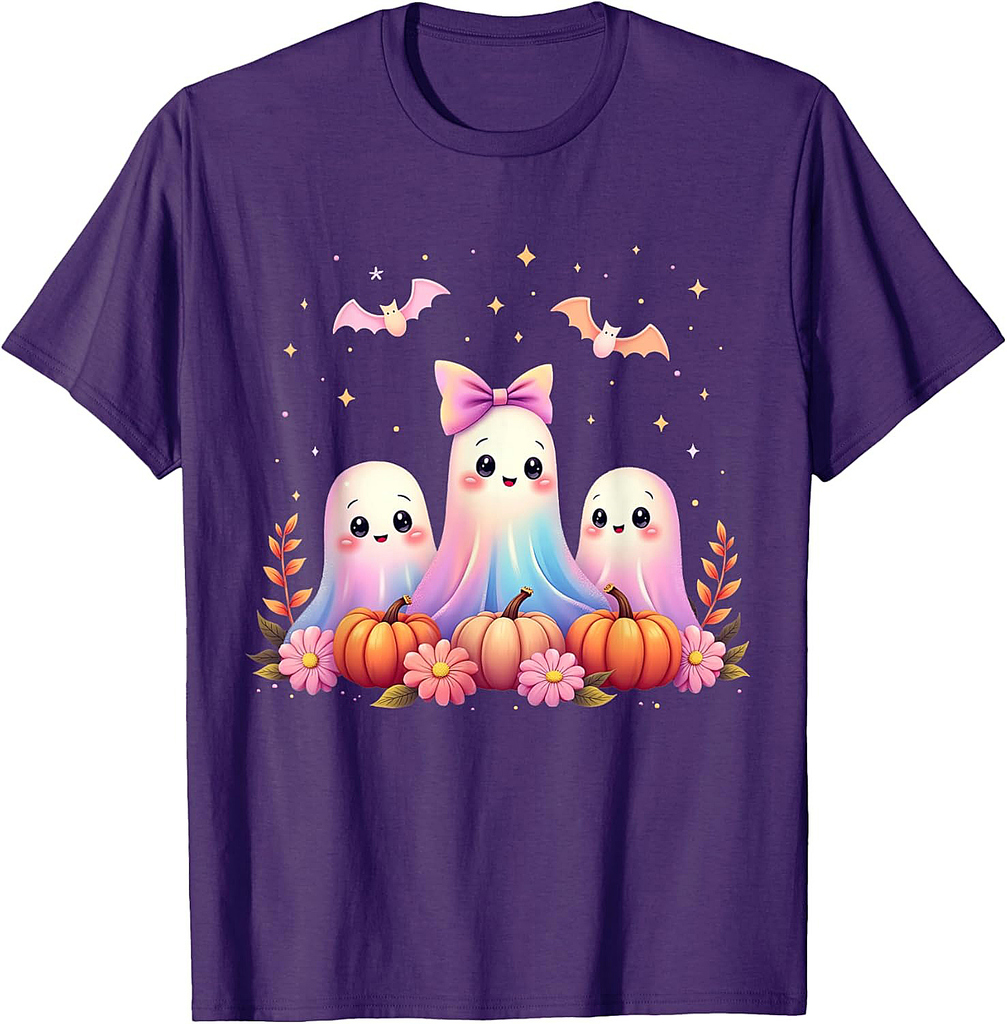 Halloween Ghost Coquette Bow Fall Pumpkin Spooky Season Girl T-Shirt